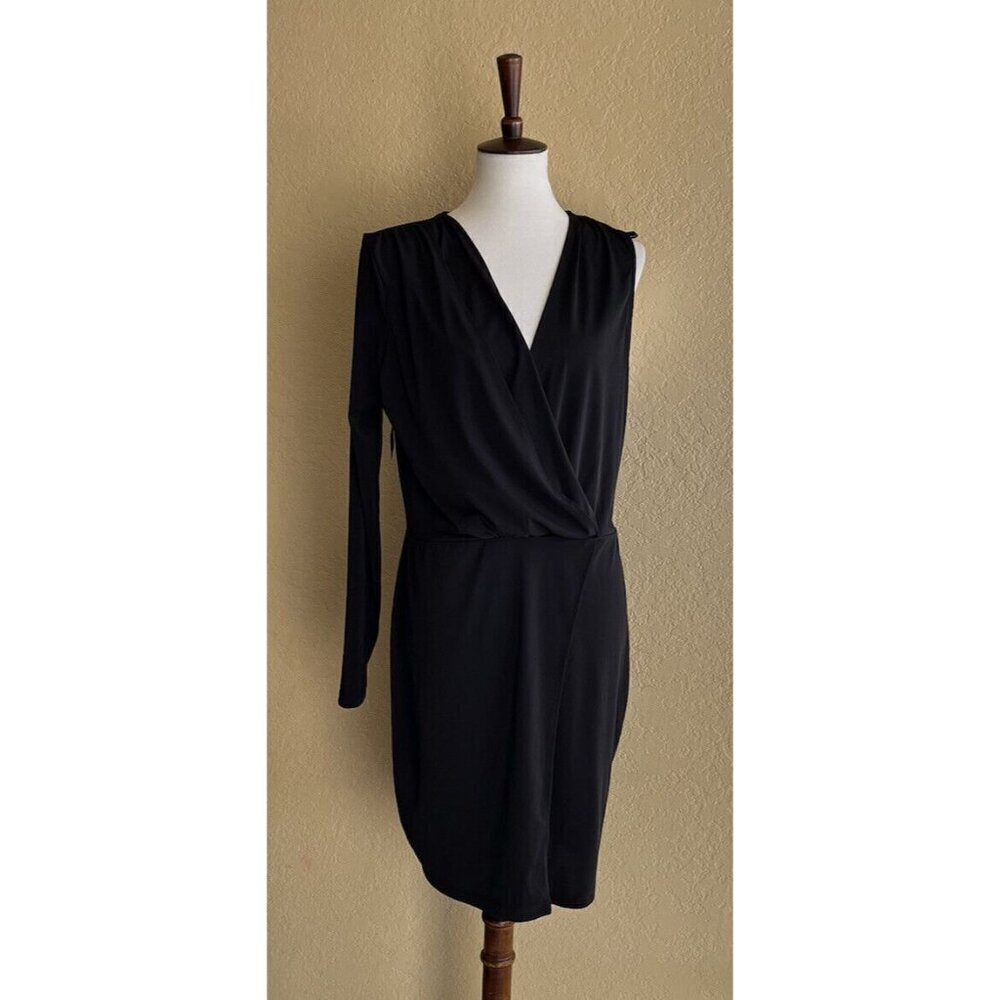 Nasty Gal Black Jersey One Sleeve Plunging Wrap Dress Size XL - Picture 9 of 10